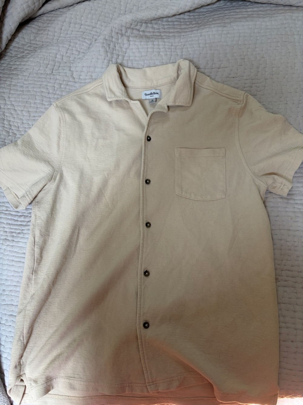 Goodfellow & Co Cream Short Sleeve Button-Down Pocket Shirt